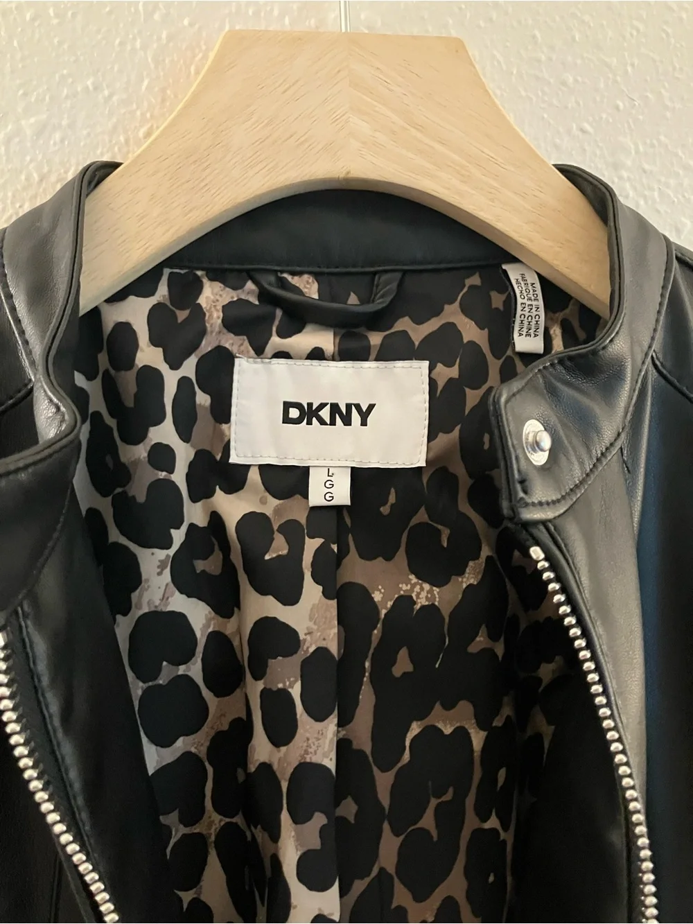 DKNY Black Faux Leather Mock-Neck Moto Biker Jacket Full-Zip NWOT Large